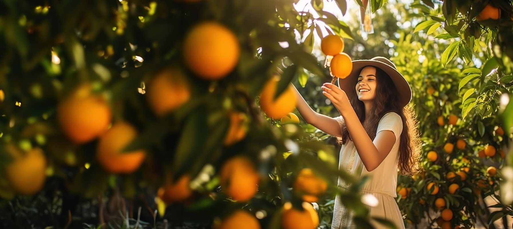 women is picking oranges